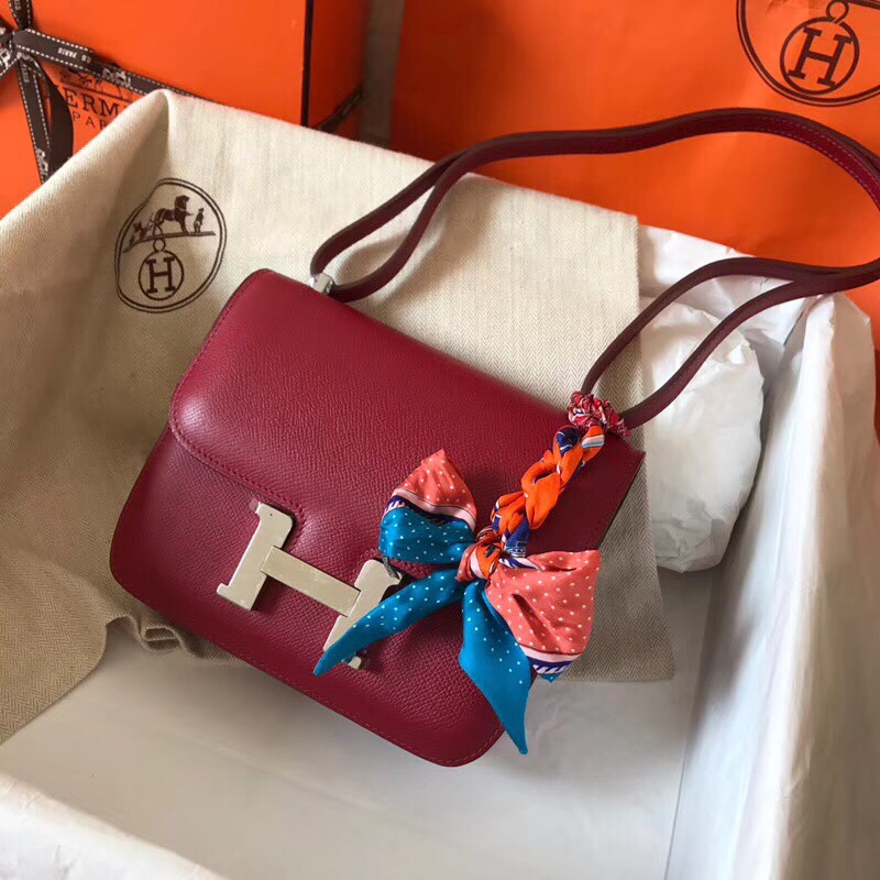 Hermes Constance 24cm Shoulder Bag In Burgundy Epsom Leather